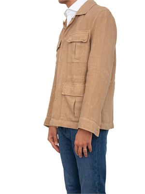 Giacca camicia Peserico uomo modello sahariana in puro lino tinto in capo beige in UOMO
