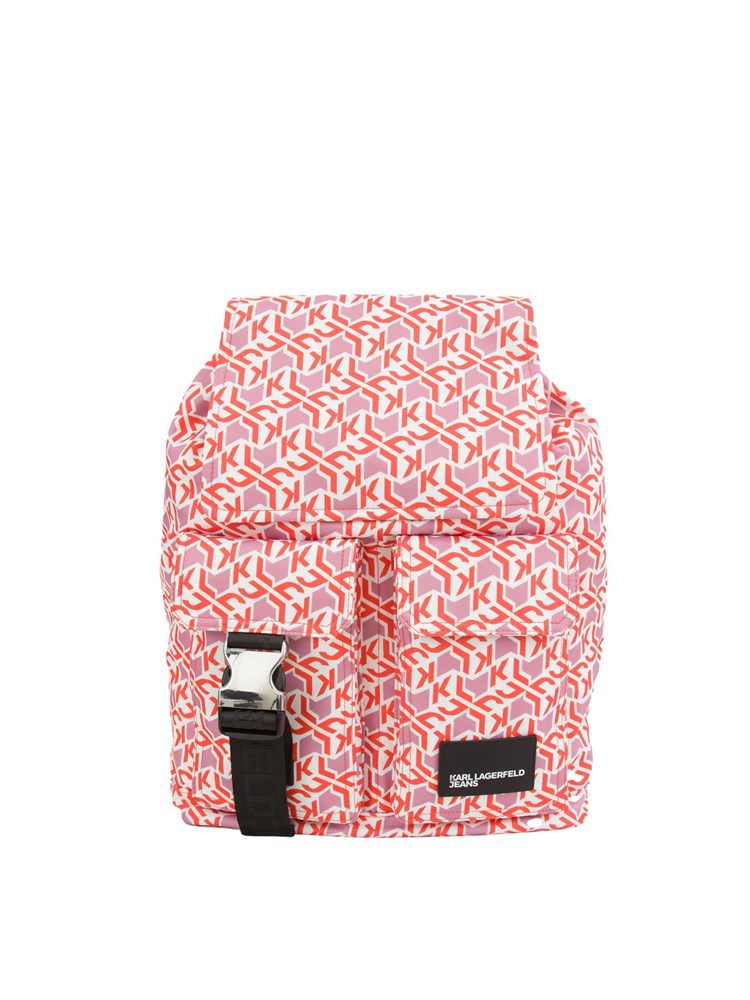 K.LAGERFELD Zaino Karl Lagerfeld Jeans in nylon con fantasia logo all over colorato con tasche e patta