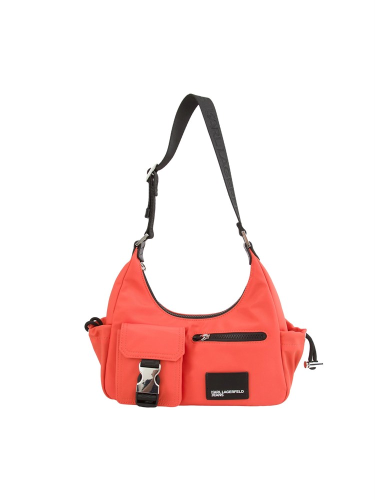 K.LAGERFELD Borsa a spalla utility Karl Lagerfeld Jeans in nylon corallo con tasche.