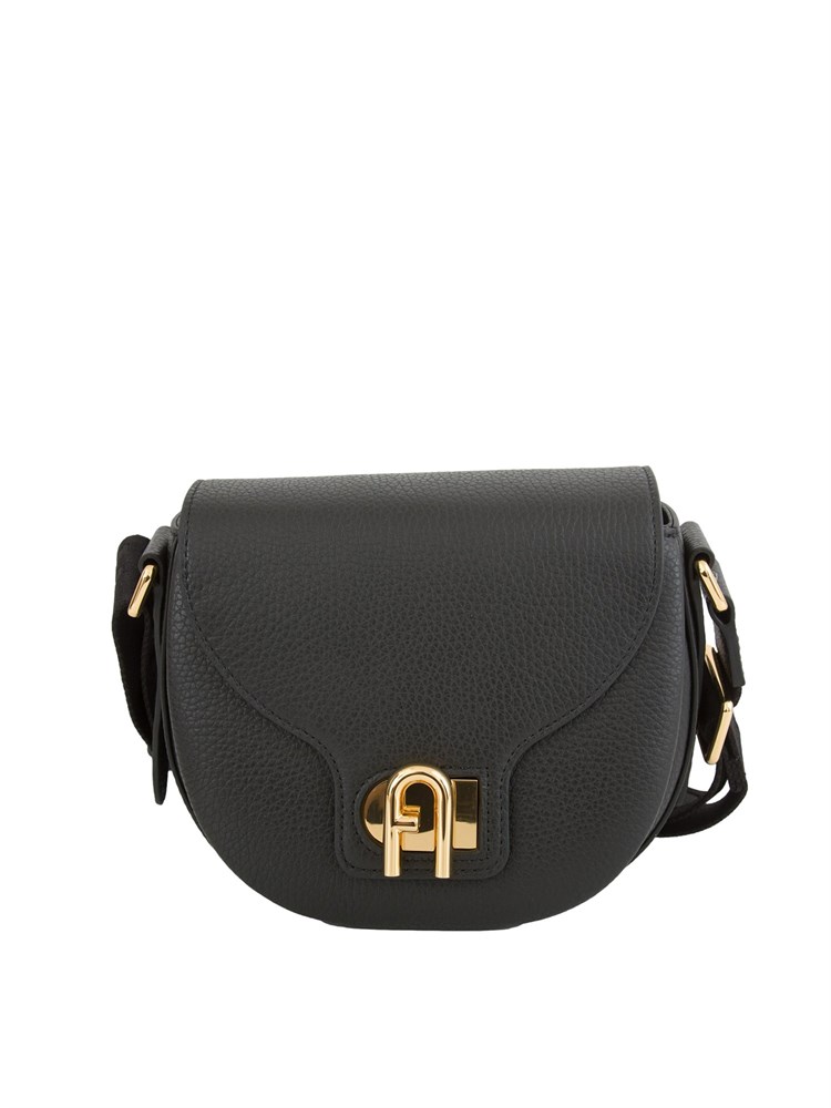 Borsa a tracolla donna Furla Lotus in pelle martellata nera