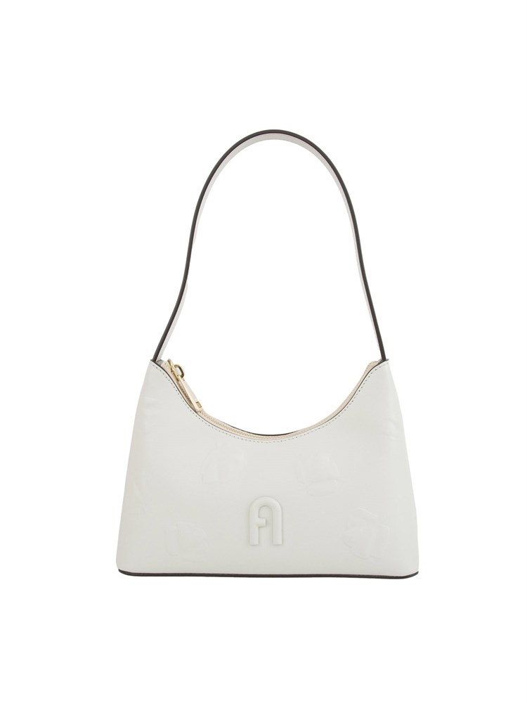 Borsa a spalla donna Furla Diamante in pelle bianca con rilievo fiore tono su tono