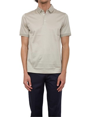 Polo con bottoni Corneliani verde chiaro in filo di Scozia in UOMO
