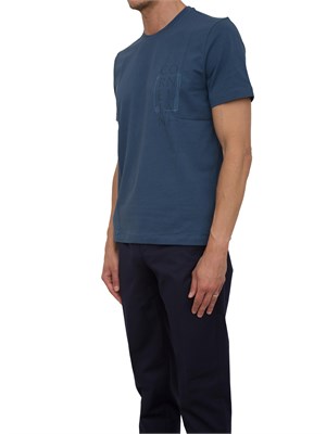 T-shirt girocollo Corneliani blu con stampa logo scomposto e ricamo in UOMO