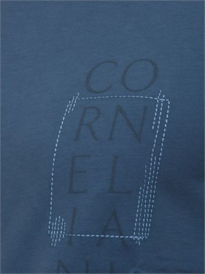 T-shirt girocollo Corneliani blu con stampa logo scomposto e ricamo in UOMO