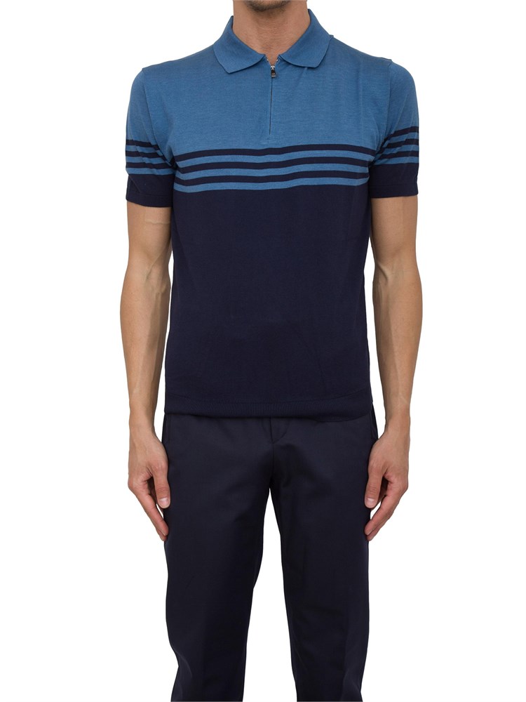 Polo Corneliani blu/azzurro in cotone e seta