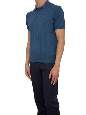 Polo Corneliani blu in cotone con ricamo logo in UOMO