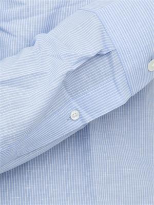 Camicia Corneliani a righe azzurro in misto lino in UOMO
