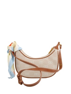 Borsa a spalla Liu Jo donna in ecopelle beige con stampa logo all over e foulard in DONNA
