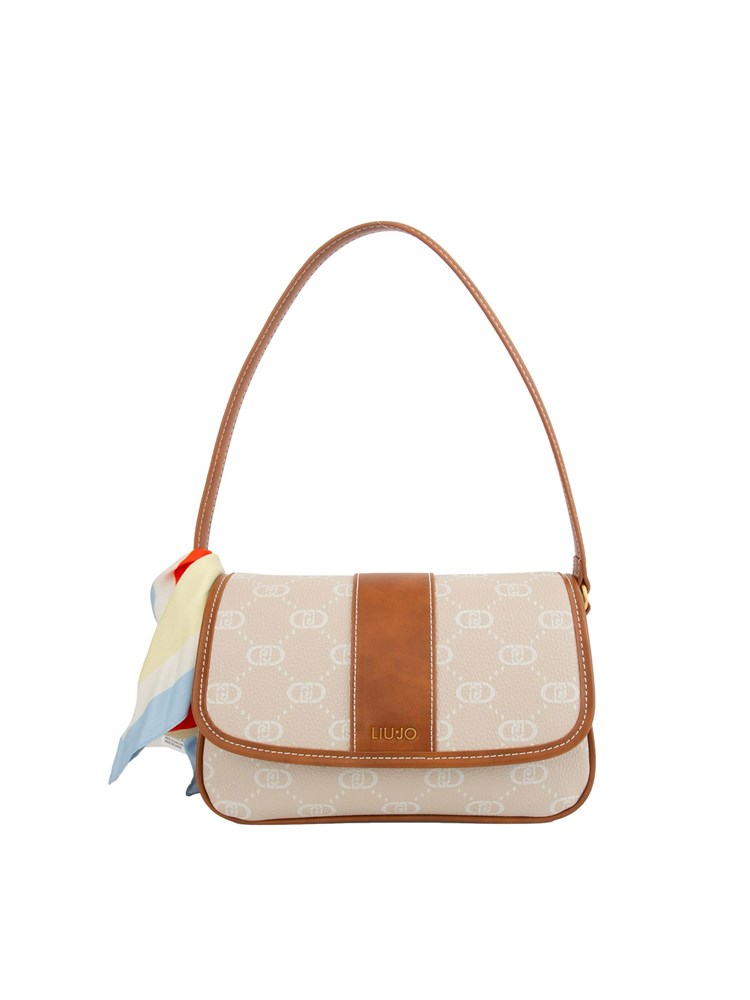 Borsa a spalla Liu Jo donna in tessuto beige con stampa logo all over