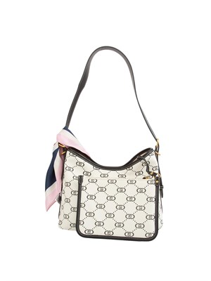 Borsa a spalla LIu Jo donna in ecopelle avorio con stampa logo all over e foulard in raso in DONNA
