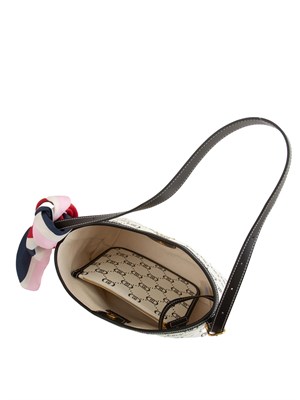 Borsa a spalla LIu Jo donna in ecopelle avorio con stampa logo all over e foulard in raso in DONNA