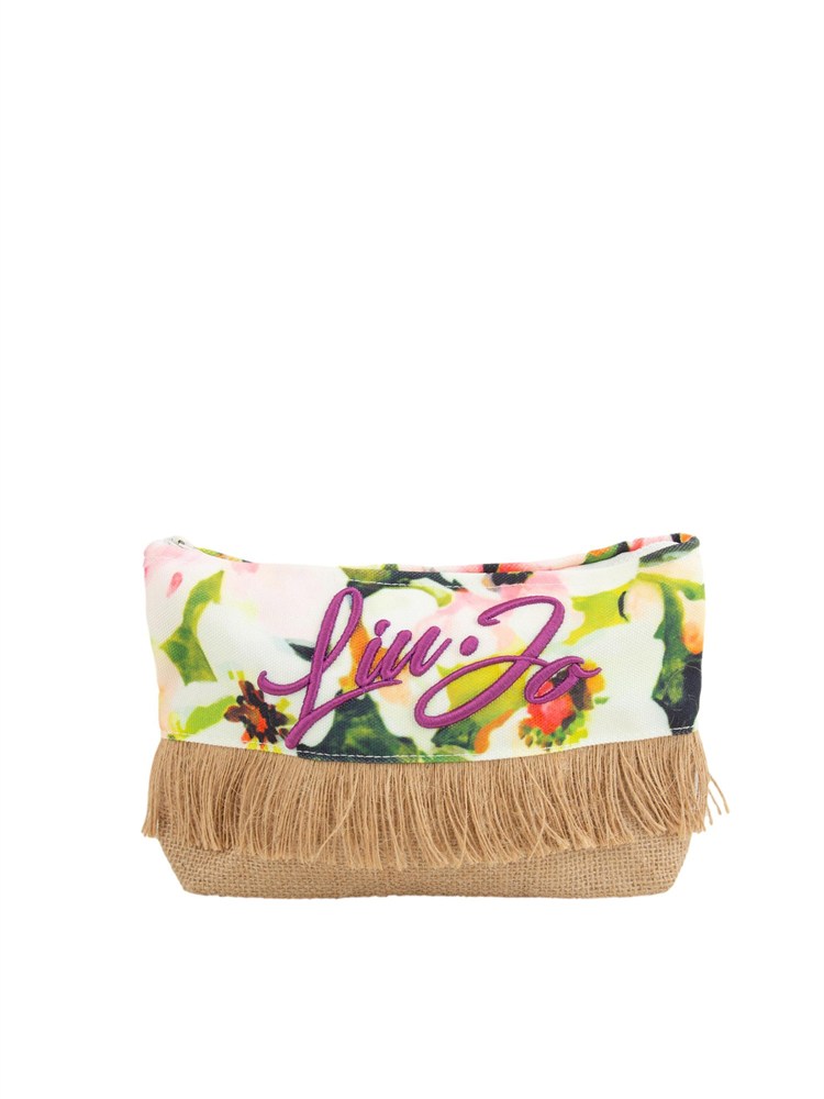 Pochette donna Liu Jo in tessuto fantasia verde e rafia con frange