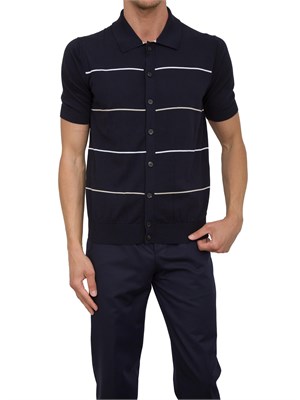 Cardigan polo Peserico blu in filato di puro cotone in UOMO