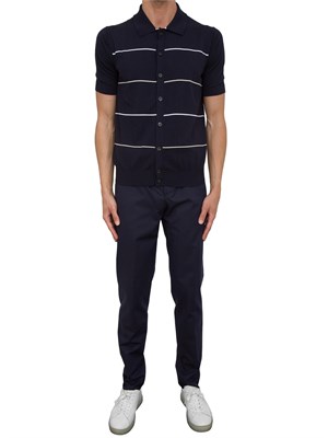 Cardigan polo Peserico blu in filato di puro cotone in UOMO