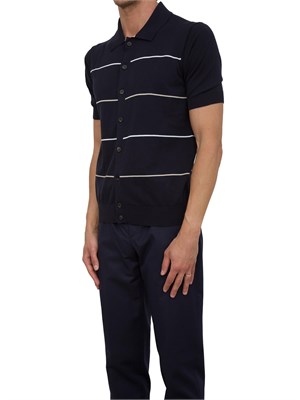 Cardigan polo Peserico blu in filato di puro cotone in UOMO