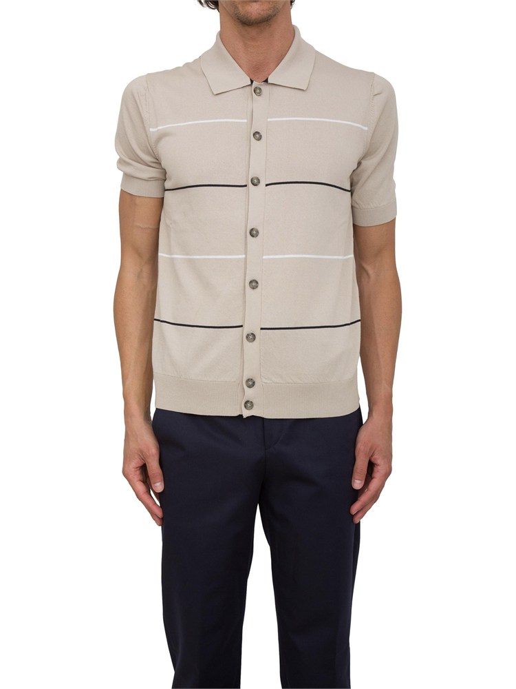 Cardigan polo Peserico beige in filato di puro cotone