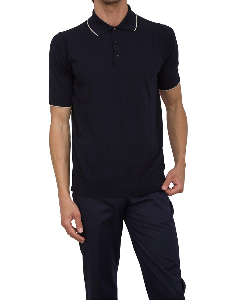 Polo Peserico in filato di puro cotone blu