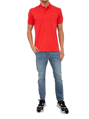 Polo rossa Boss uomo in piqué di cotone con logo in UOMO