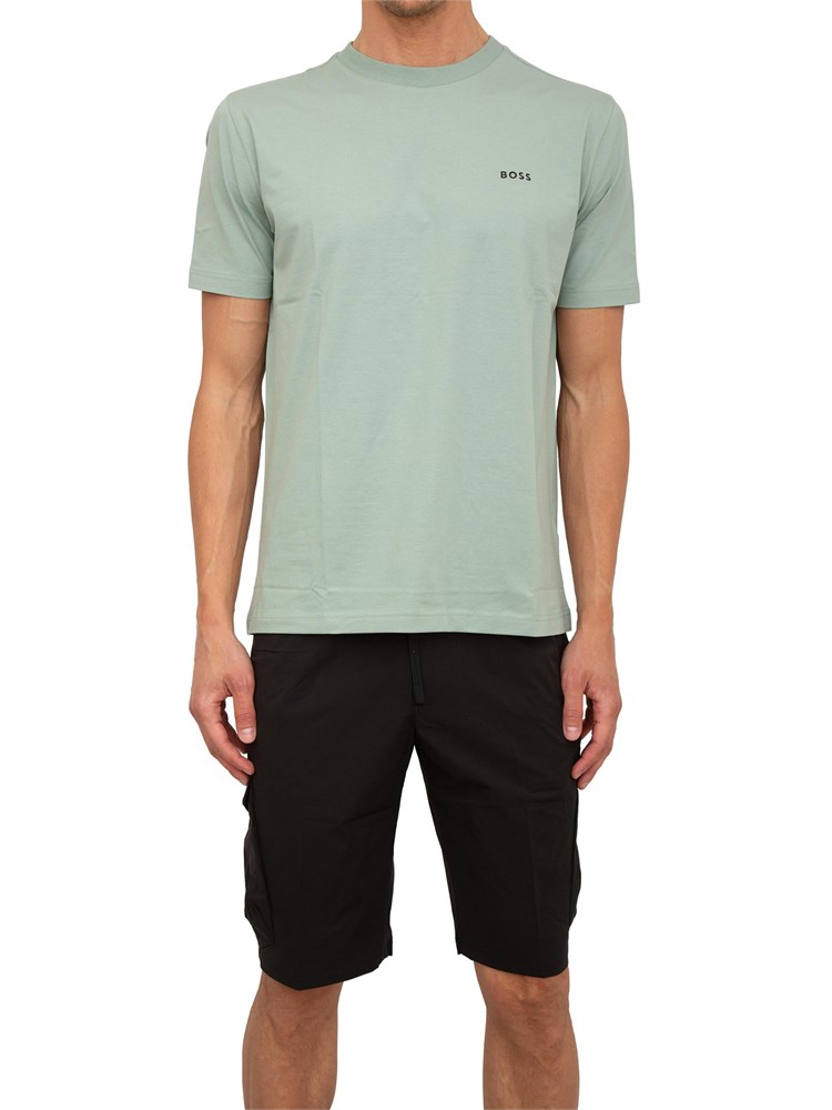 T-shirt Boss verde regular fit con logo a contrasto