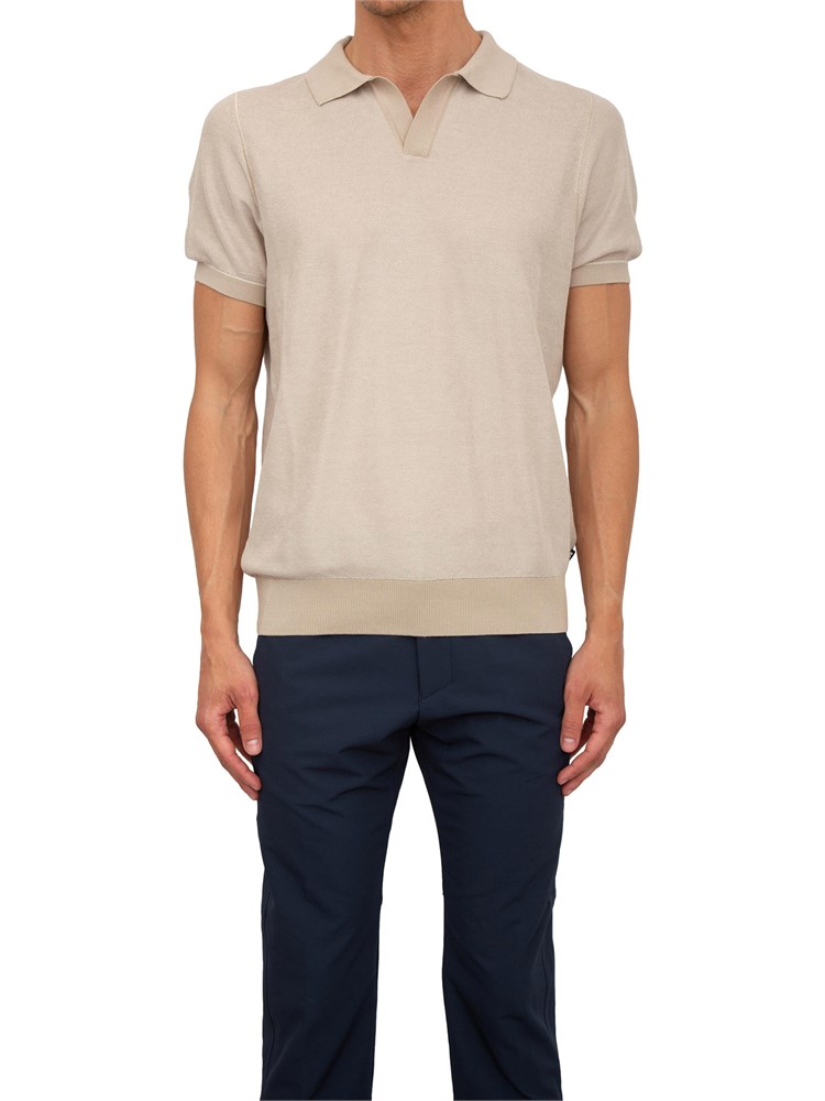Maglia Boss in misto cotone beige con colletto Johnny