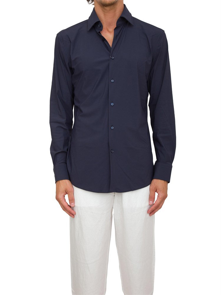 Camicia slim fit Boss blu in jersey di cotone