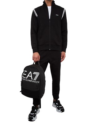 Tuta sportiva Boss nero in cotone elasticizzato con inserti a righe in UOMO