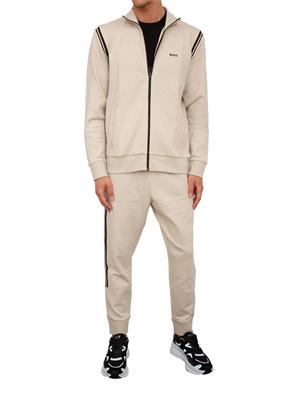 Tuta sportiva Boss beige in cotone elasticizzato con inserti a righe in UOMO