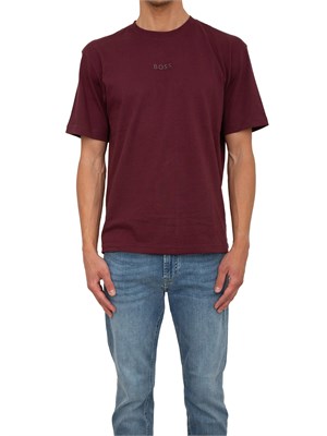 T-shirt Tee Boss uomo regular fit in cotone bordeaux con logo tono su tono in UOMO