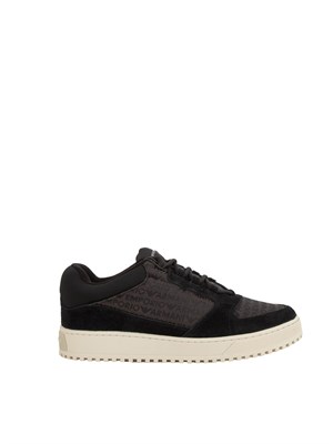 Sneaker uomo Emporio Armani in tessuto jacquard nero con logo lettering all over in UOMO