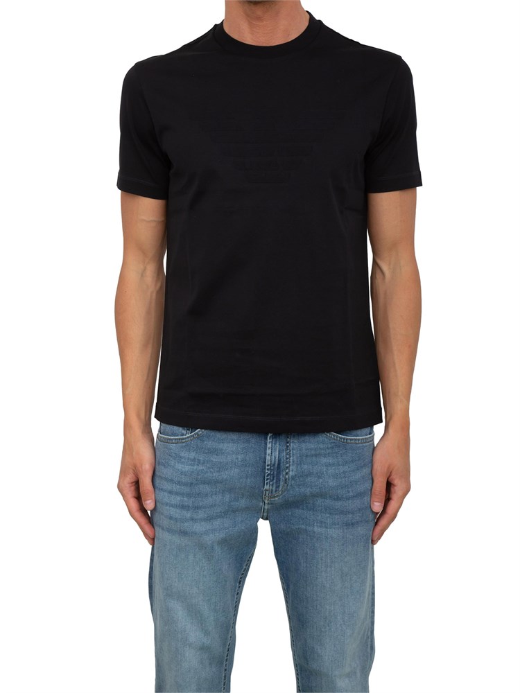 T-shirt blu Emporio Armani uomo con logo tono su tono