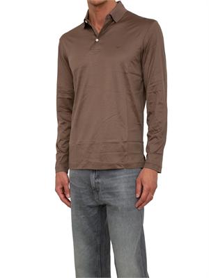 Polo marrone maniche lunghe Emporio Armani uomo in cotone fluido e lucido in UOMO