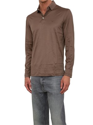 Polo marrone maniche lunghe Emporio Armani uomo in cotone fluido e lucido in UOMO