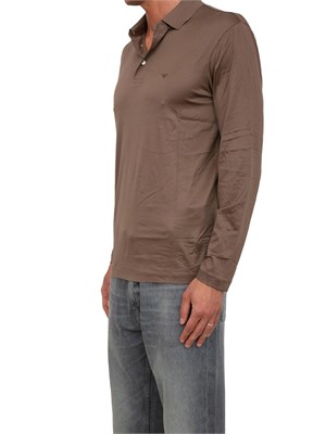 Polo marrone maniche lunghe Emporio Armani uomo in cotone fluido e lucido in UOMO