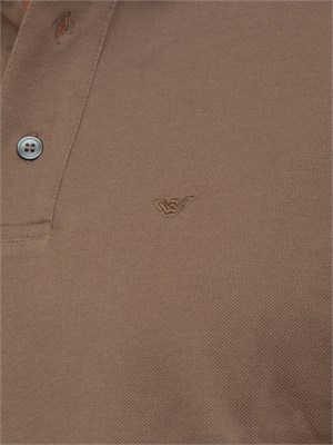 Polo Emporio Armani in piquet stretch marrone con profili a contrasto in UOMO