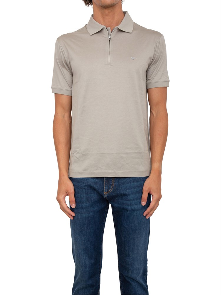 Polo Emporio Armani uomo in jersey misto lyocell beige con zip