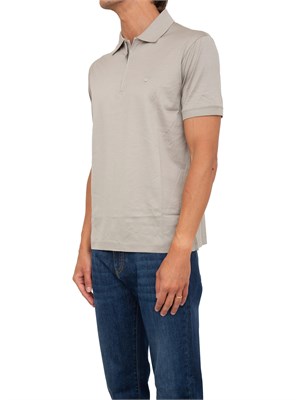 Polo Emporio Armani uomo in jersey misto lyocell beige con zip in UOMO
