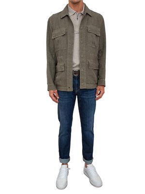 Polo Emporio Armani uomo in jersey misto lyocell beige con zip in UOMO