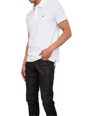 Polo bianca Emporio Armani uomo con patch micro logo Aquila a contrasto in UOMO