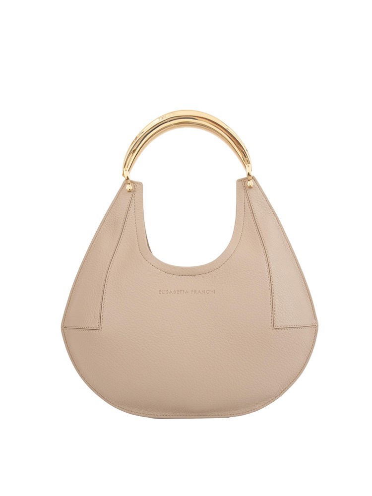 Borsa hobo beige Elisabetta Franchi con manico in metallo oro