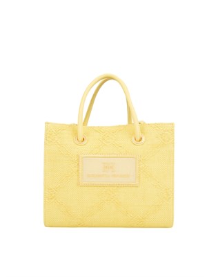 Borsa piccola Elisabetta Franchi in rafia jacquard gialla in DONNA
