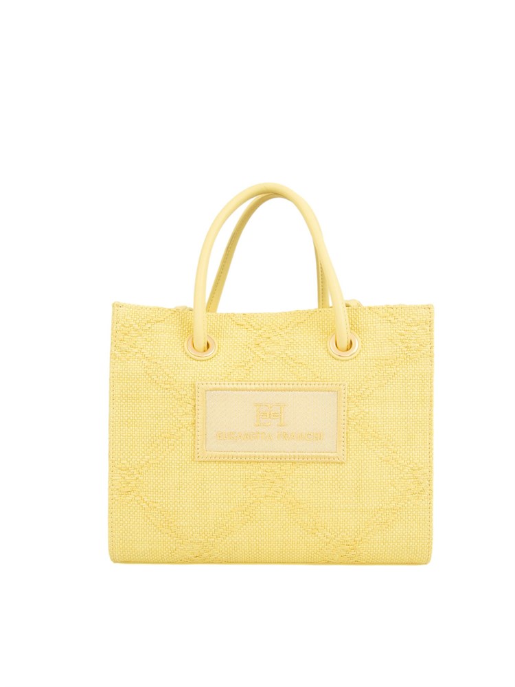 Borsa piccola Elisabetta Franchi in rafia jacquard gialla