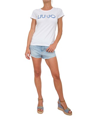 Shorts denim Pinko con orlo sfrangiato e ricamo Love Birds in DONNA