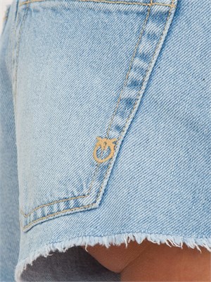 Shorts denim Pinko con orlo sfrangiato e ricamo Love Birds in DONNA