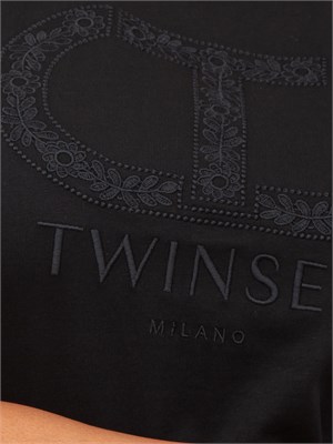 TWIN-SET T-shirt Twinset in cotone nero con ricamo Oval T in DONNA
