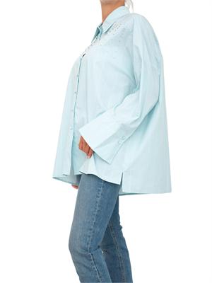 TWIN-SET Camicia Twinset Actitude in popelin tinto filo verde a riche con ricamo castoni in DONNA