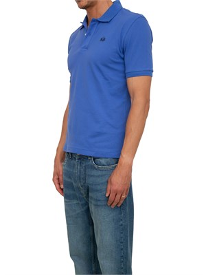 Polo uomo La Martina in cotone blu con patch numero 3 e logo sottocollo in UOMO