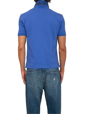 Polo uomo La Martina in cotone blu con patch numero 3 e logo sottocollo in UOMO