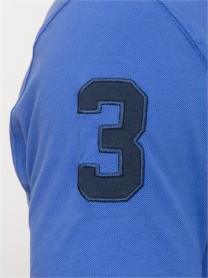 Polo uomo La Martina in cotone blu con patch numero 3 e logo sottocollo in UOMO