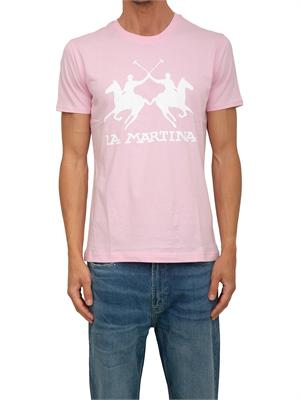 T-shirt uomo La Martina in cotone rosa con logo grande a contrasto in UOMO