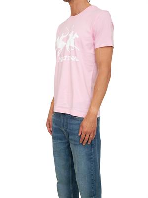 T-shirt uomo La Martina in cotone rosa con logo grande a contrasto in UOMO